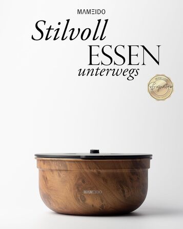 MAMEIDO SalatboxToGo 1,5 л: ланчбокс з нержавіючої сталі з відділеннями та контейнером для соусу, BPA-free, Meal Prep (1500 мл, дуб)