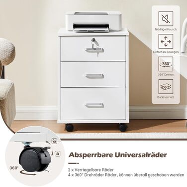Тумба для документів TUKAILAI на коліщатках, 3 висувні ящики, білий колір, 2 шт.