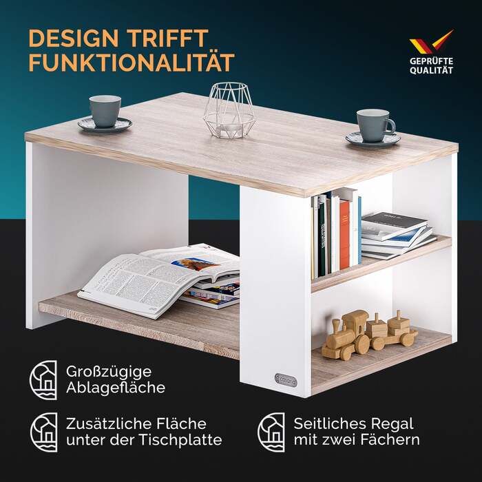 Столик журнальний Santa Cruz White/Oak 90x60x50см