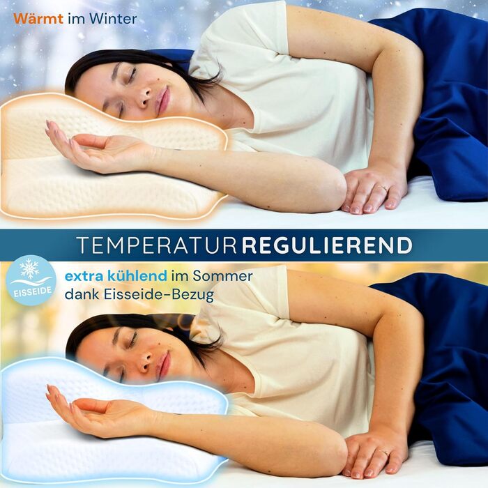 Ортопедична подушка для сну – ергономічна подушка для підтримки шиї з віскоеластичної піни з пам'яті та дихаючого бамбукового чохла – для тих, хто спить на спині, боці та животі (біла, Night Owl)