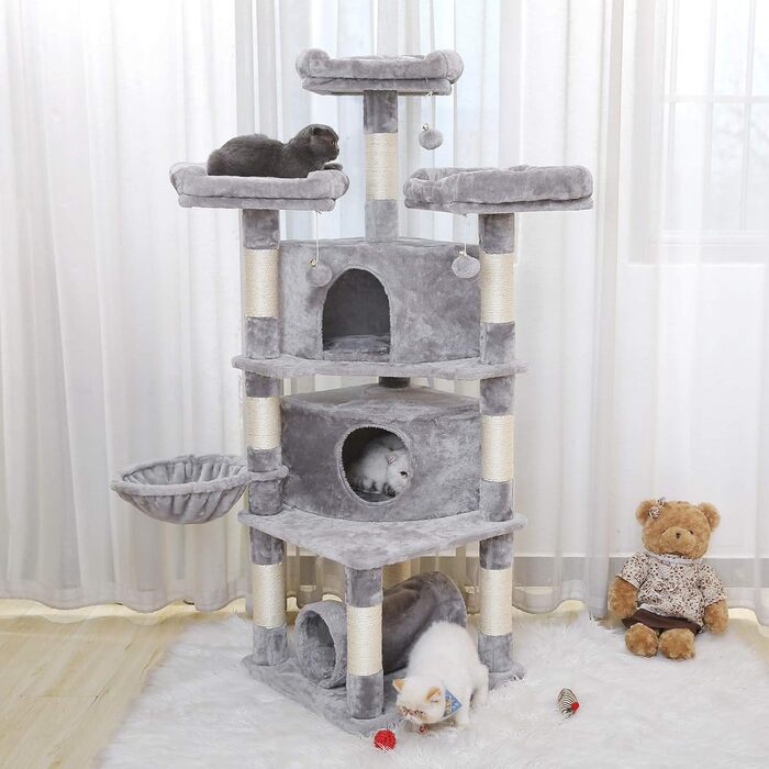 См, Стайня Cat Tree з 3 платформами, EMPJ030G (світло-сірий), 164