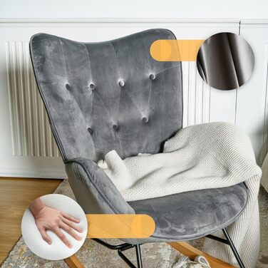 Крісло-гойдалка Cosy Meuble - стильне крісло з підлокітниками для вітальні, спальні, балкону. Макс. навантаження 120 кг, сірий велюр