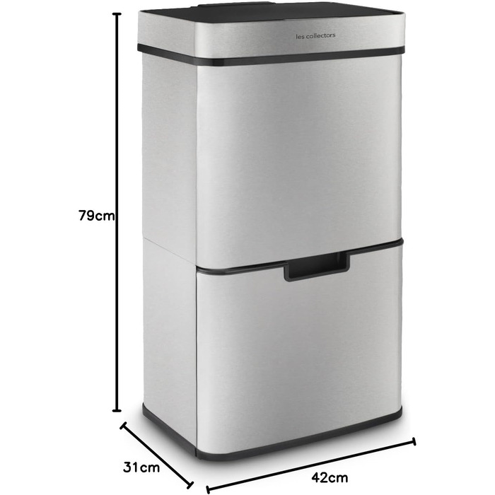 Сенсорний сміттєвий бак Les Collectionneurs №1012, 69л, 3 відсіки (47+11+11л), автоматичне відкривання, інфрачервоний датчик, тихе закривання, дизайн (срібло)