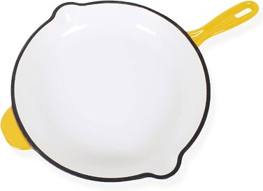 Чавунна сковорода з емальованим покриттям, Чавунна сковорода, Сковорода з двома ручками та носиком, Підходить для духовок, гриля, барбекю та індукції, Ø 26,5 см, (Жовтий)