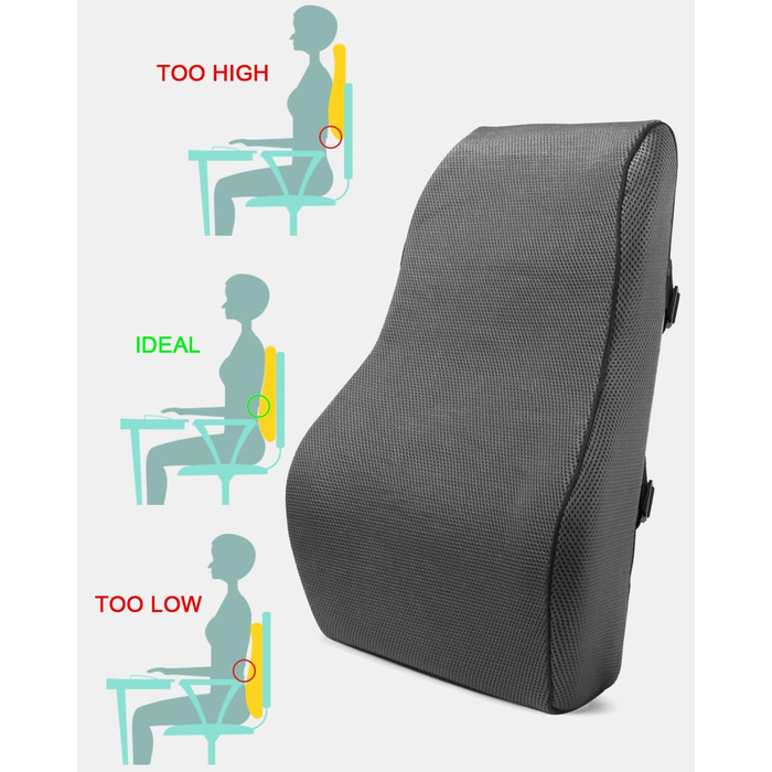 Подушка для спини FAOKZE з Memory Foam - ергономічна, для офісного крісла та дивана, антистатична (сіра)