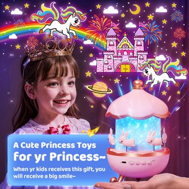 Дитячий нічник-проектор One Fire у формі єдинорога: 15 фільмів, 15 варіантів білого шуму, дистанційне керування, акумулятор 1200mAh, обертання 360°, подарунок для дівчаток 3-12 років