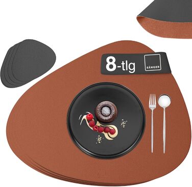 Набір підставок та серветок SÄNGER з екошкіри (12 шт.) - водонепроникні, антиковзаючі, для 6 осіб, 44,5*30 см, антрацит/коричневий