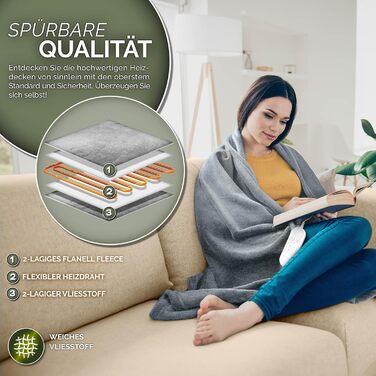 Електрична гріюча ковдра з плюшем | 160x120 см, світло-сіра | 9 температурних режимів, таймер, відключення, прання 40°C