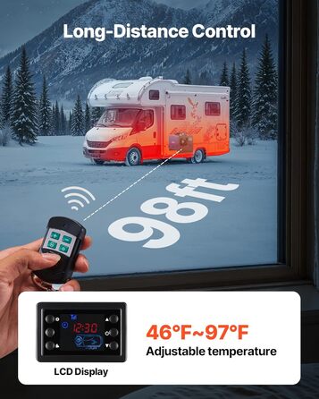 Дизельний обігрівач VEVOR 8 кВт, 12/24 В, портативний, з пультом ДУ та LCD, низький шум, бак 4,5 л для автодому/Вантажівки