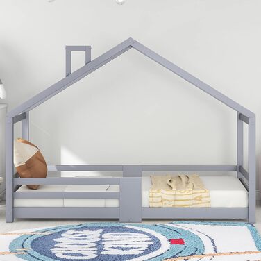 Двоярусне ліжко Moimhear для дітей, 90x200 см, будиночок з сосни (сірий)