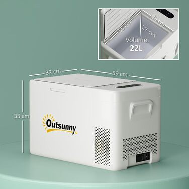 Термобокс Outsunny 22L: Електричний міні-холодильник для авто, кемпінгу, з LED, 12/220V, кремовий