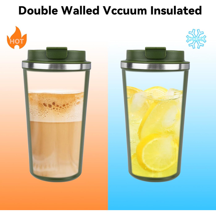 ERBO Термокружка для кави з нержавіючої сталі, 380 мл, 2 шт. (білий + рожевий) + 510 мл (зелений)