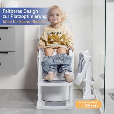 Сидіння для унітазу дитяче з драбинкою DEANIC, м'яке PU, для дітей 1-7 років, універсальний розмір 38-47 см (Сірий)