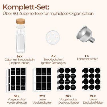 Набір баночок для спецій ComSaf 24 шт. по 120 мл з мітками, бамбуковими кришками та нержавіючим сталевим воронкою