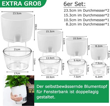 Набір горщиків для трав на кухню, самополив, 3 шт. для свіжих кухонних трав, 18.2x11x15.3 см (білий)