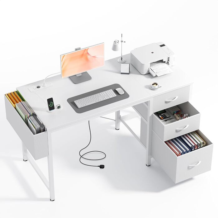 Комп'ютерний стіл Claiks з 3 висувними ящиками, 100x60 см, з розетками та USB, для дому та офісу