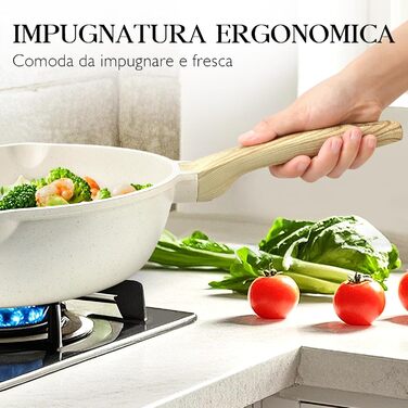 Сковорода GiPP Schmorpfannen з високим бортиком, вок-сковорода з кришкою, 4.3л, керамічне антипригарне покриття, для всіх типів плит, білий (24 см)