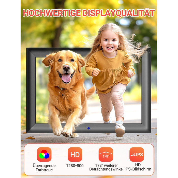 Цифровий фоторамка OBVHNUA 10.1 дюйма з IPS екраном (1280x800) та пультом, USB/SD (128GB), автоповорот, відтворення фото/музики/відео