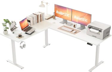Регульований за висотою кутовий стіл Agilestic 150x125 см, білий. Ергономічний стіл для роботи стоячи та сидячи.