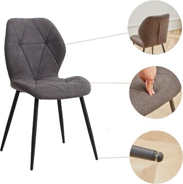 Набір обіднього столу та стільців GrandCA HOME: круглий стіл 100 см + 4 сучасні стільці з льону, сіро-темний колір (мрамор + чорний)