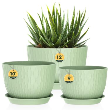 Набір горщиків для квітів з автополивом, 3 шт. (30/25/22 см, світло-зелений)