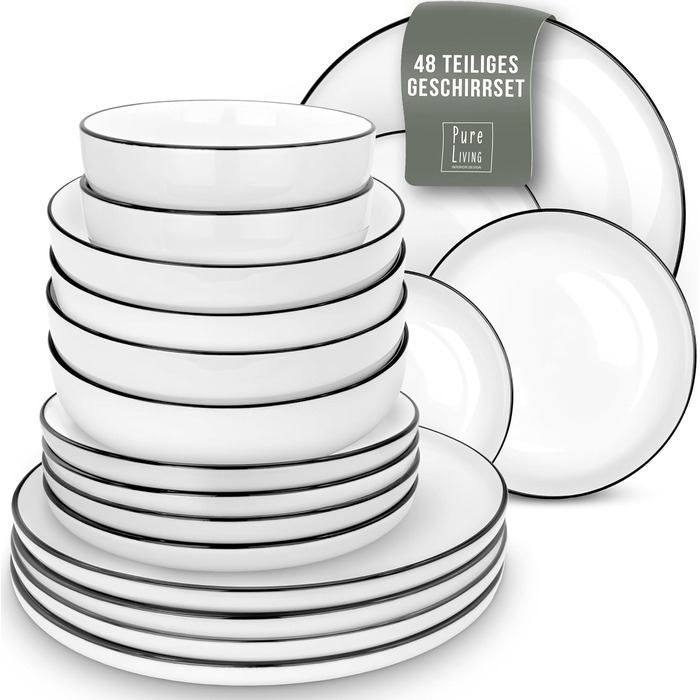 Тарілки для сніданку, десертні тарілки Scandi Porcelain - Набір тарілок для тортів з 6 шт. , скандинавський дизайн, можна мити в посудомийній машині - білий 6 персон - маленькі, плоскі тарілки - Набір посуду Pure Living (набір з 48 предметів)