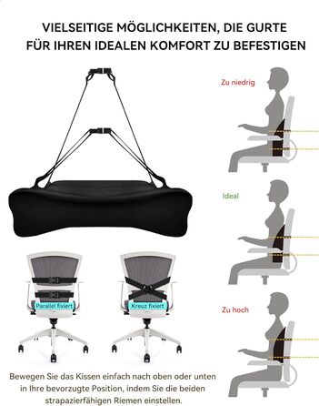 Подушка для спини Ergonomisches RückenKissen Travel Ease з гелевою піною Memory Foam, для офісного крісла, з антистатичним, приємним до шкіри чохлом, для комфортної посадки (Чорний)