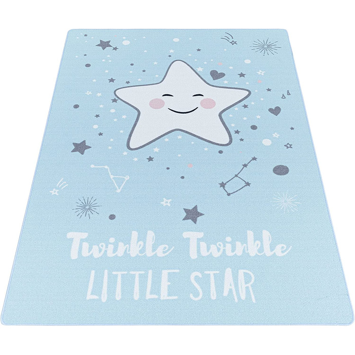Дитячий килимок Star Design - Килим з коротким ворсом Дитяча кімната для дівчаток і хлопчиків Нековзний м'який ворс - ігровий килимок, який можна прати Дитячий килимок Ігровий килимок Дитяча кімната (100 х 150 см, синій)