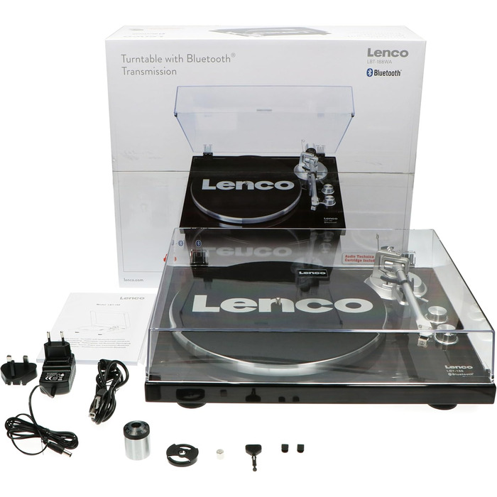 Програвач вінілу Lenco LBT-188 з Bluetooth, ремінним приводом, дві швидкості (33/45 об/хв), антискейтинг, оцифрування вінілових платівок у MP3, темно-коричневий (горіх)