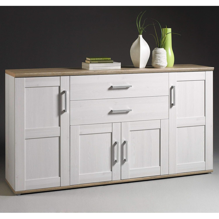 Тумба-консоль Stella Trading ROMANCE в стилі кантрі, матеріал: осика, колір: горіх/дуб Сан Ремо, 186 x 100 x 46 см. Велика тумба для вітальні з великим об'ємом зберігання.