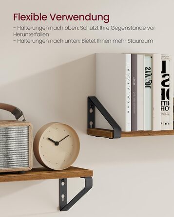 Настінна полиця VASAGLE, 6 штук в наборі, полиці-дошки, 2 способи монтажу, 30/35/40 см, для вітальні, кухні, кабінету, ванної кімнати, вінтажний коричневий + матовий чорний, LWS033K02