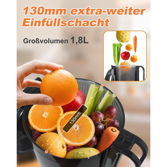 Charmline Slow Juicer: повільний соковитискач для фруктів та овочів, 1,8л, легке очищення