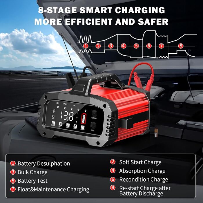 Автоматичний зарядний пристрій для акумуляторів 25A з температурною компенсацією (червоний)