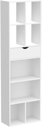 Книжкова шафа EUGAD з ящиком, Стояча полиця біла, Окремо стояча полиця для зберігання, Офісна полиця, Перегородка для вітальні Спальня, Біла, 50x168x24см 0013SHG