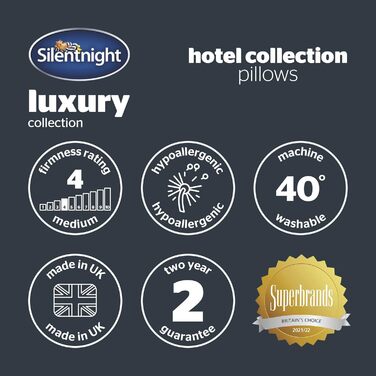 Розкішні подушки Silentnight Hotel Collection, 2 упаковки, готельна якість з елегантною окантовкою та м'якими чохлами для тих, хто спить на спині, спереду та на боках, гіпоалергенні та придатні для машинного прання, білі 2 предмети (упаковка з ук) Колекці