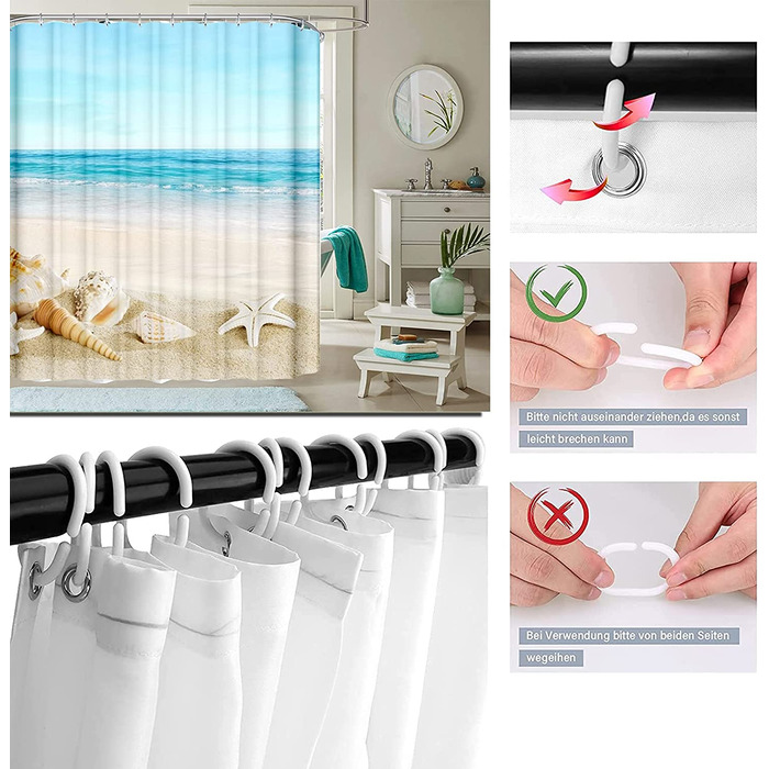 Поліефірна завіса для душу AmDxD, хвиля пляжна завіса, зірка, роги тритона, дизайнерська завіса для ванни, кольорова завіса для ванни, що миється (90x180 см)