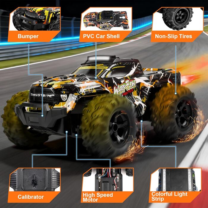 Радіокерований позашляховик BAZADER 1:18 з LED підсвіткою та розпилювачем води, 25 км/год, 2.4 GHz, для дітей від 4 років (Жовтий)