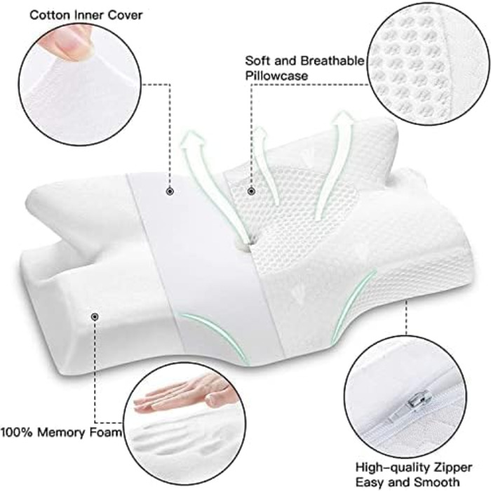 Ортопедична подушка Elviros з Memory Foam для сну на боці, підтримка шиї, зменшує біль у шиї та плечах, 64 x 12,5/10,5 x 38 см