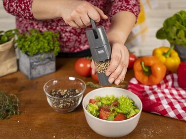 Мельниця для солі та перцю Kuhn Rikon Ratchet Grinder, сіра, ручна, з регульованим керамічним млинком