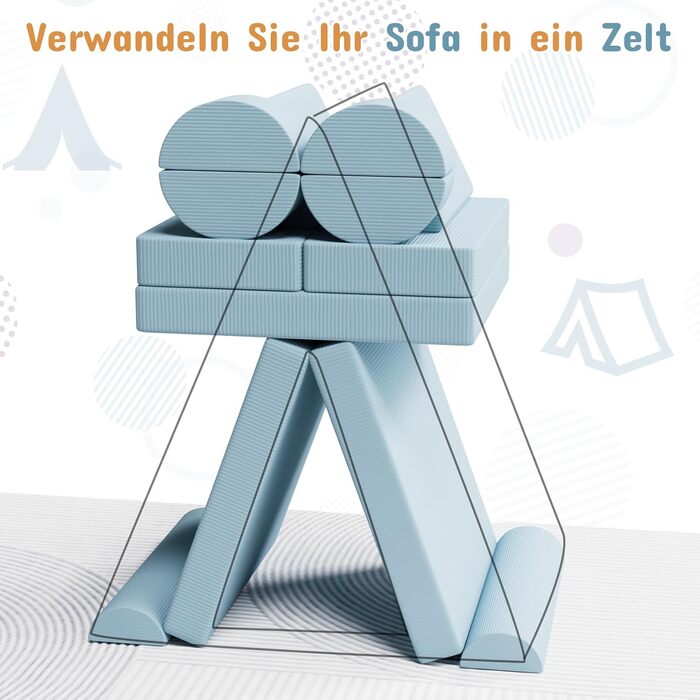 Дитяче ігрове диван-крісло, 15-ти частинний модульний диванчик для дітей, з сертифікатом Oeko-Tex 100, з м'якого велюру (блакитний)
