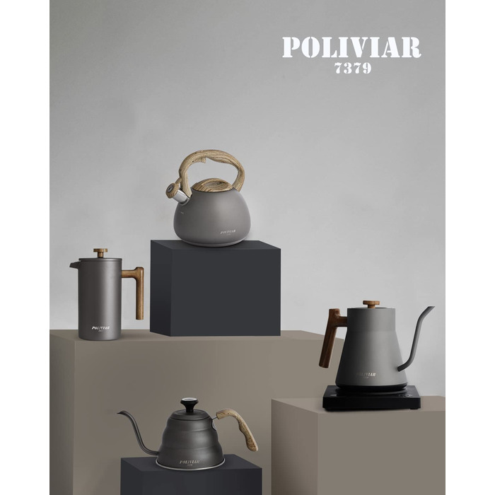 Сучасний індукційний чайник Poliviar, Чайник зі свистком з нержавіючої сталі, Чайник для всіх конфорок, Чайник з дерев'яною ручкою, чайник для чаю та кави, Макс. 3 л, зелений колір рівнин (JX2020-SB30-RU) (сірий Ti)