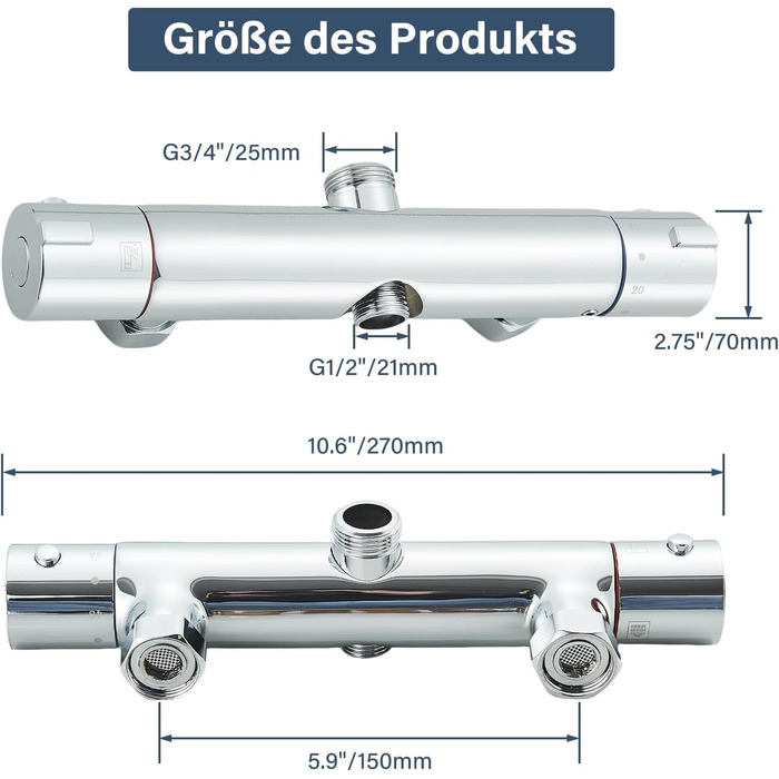Змішувач для ванни з термостатом, настінний монтаж, для ванної кімнати (хром)
