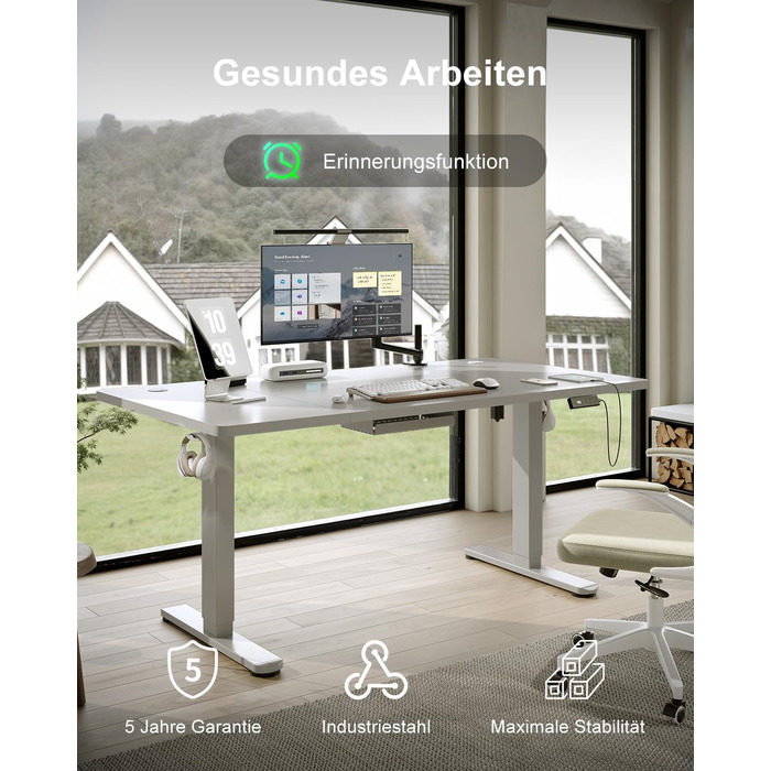 Електричний стіл Devoko 200x80 см з USB-C, білий. Регулювання висоти, комп'ютерний стіл з органайзером для кабелів