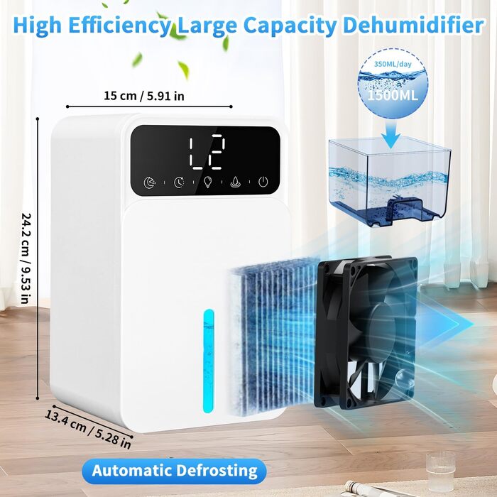 Електричний осушувач повітря 1500 мл - тихий осушувач для дому, для ванної, кухні, вітальні. Таймер 8/12/24 год.