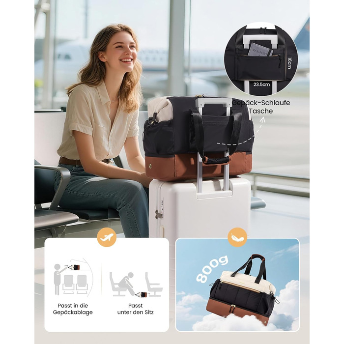 Сумка-трансформер LOVEVOOK для подорожей: легка, водонепроникна, 30L, з відділенням для взуття. Ідеальна для авіаперельотів, спортзалу та пологового будинку. (Бежевий+світло-зелений+оливковий)