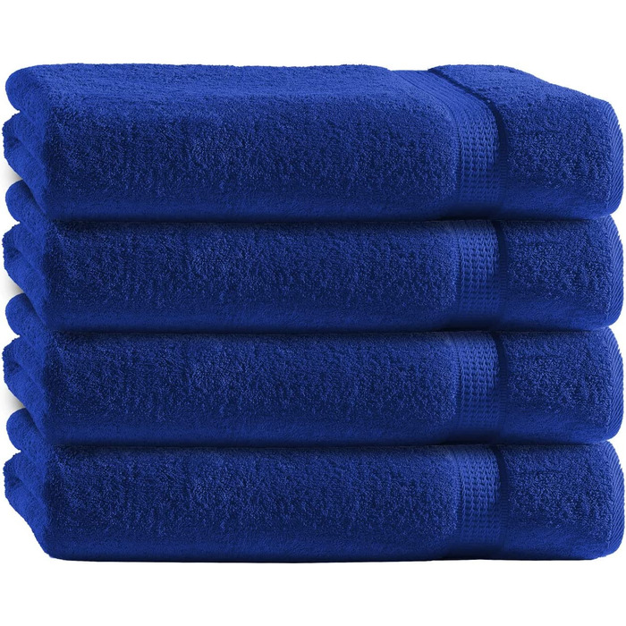 Набір махрових рушників з 4 упаковок, 50x100 см, 500 г / м2, з бордюром (Королівський синій, 70 см х 140 см)