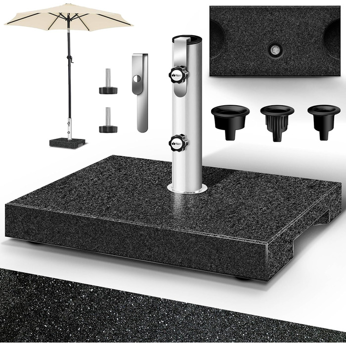 Підставка для парасольки Tillvex® Granit з роликами та ручкою для перенесення, 27 кг | Підставка для парасольки з нержавіючою сталею | Підставка для парасольки на балкон для стійок 16-48 мм та діаметром парасольки 250 см (Прямокутна, Антрацит)