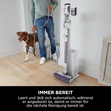 Shark акумуляторний пилосос Clean & Empty з базою самостійного очищення, до 40 хв роботи, бездротовий, для шерсті тварин, килимів та твердих підлог, з LED-підсвічуванням, тихий, білий/блакитний, BU3521EU