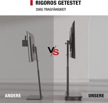 Підставка для телевізора на колесах з полицею, чорна, поворотна, регульована по висоті, VESA 400x400, для телевізорів 32-65 дюймів