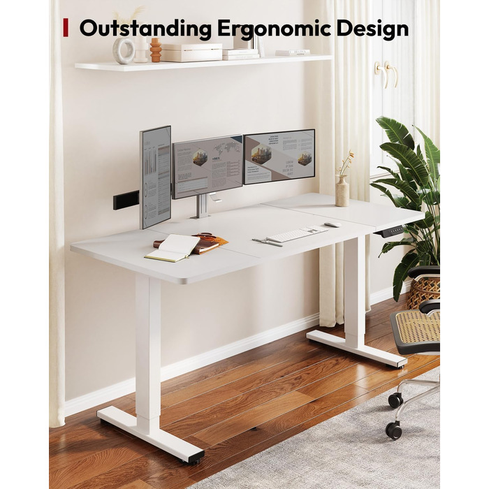 Регульований стіл Sanodesk 160x70 см – електричний підйомний стіл для роботи, білий. Макс. навантаження 90 кг